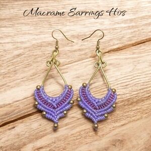 Lavender Macrame Earrings with Brass Accents